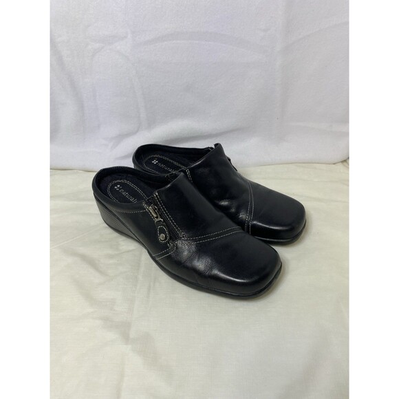 Naturalizer Adile Black Leather Mules Casual Shoes 7 1/2M 16474001 Zipper 1 3/4 - Picture 1 of 8